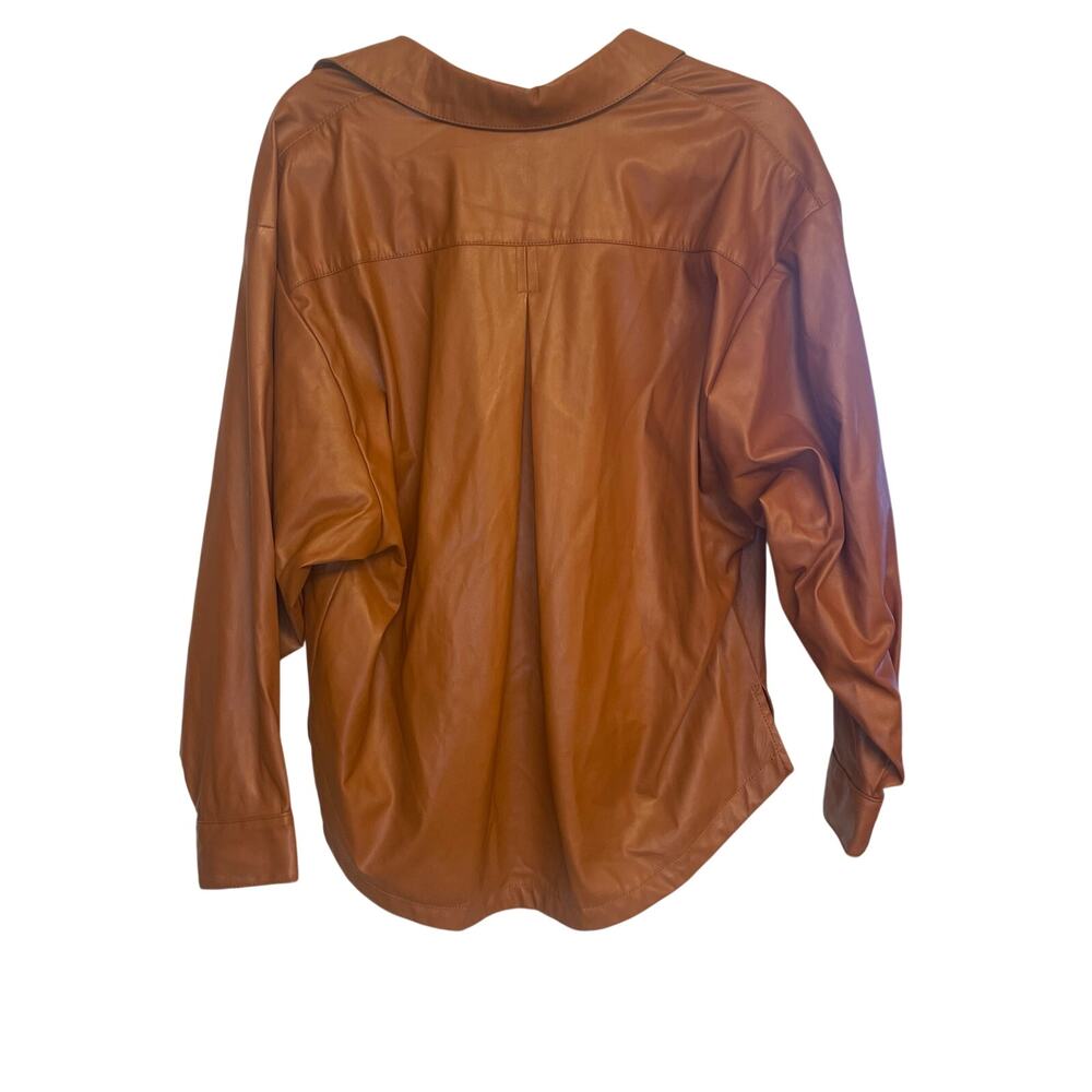Anthropologie Faux Leather Long Sleeve Collared Shirt in Cedar Brown Small - Picture 7 of 7
